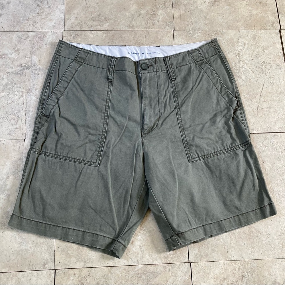 Old Navy Lined Straight Chino Shorts Men's 34 Army Green Cotton Flat Front